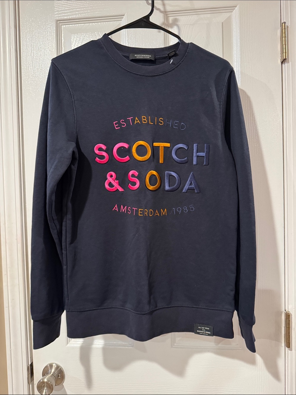 NWOT Scotch & Soda Navy Logo Crewneck Sweatshirt size small